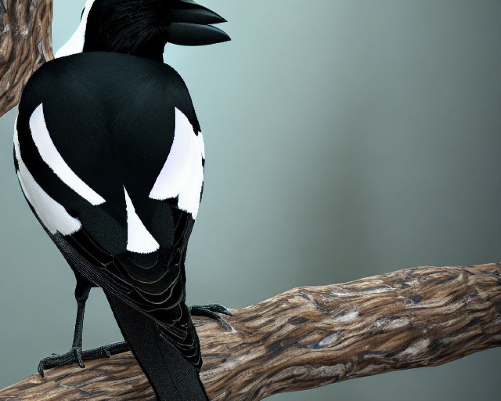 Australian Magpie on Twisted Branch with Red Eyes