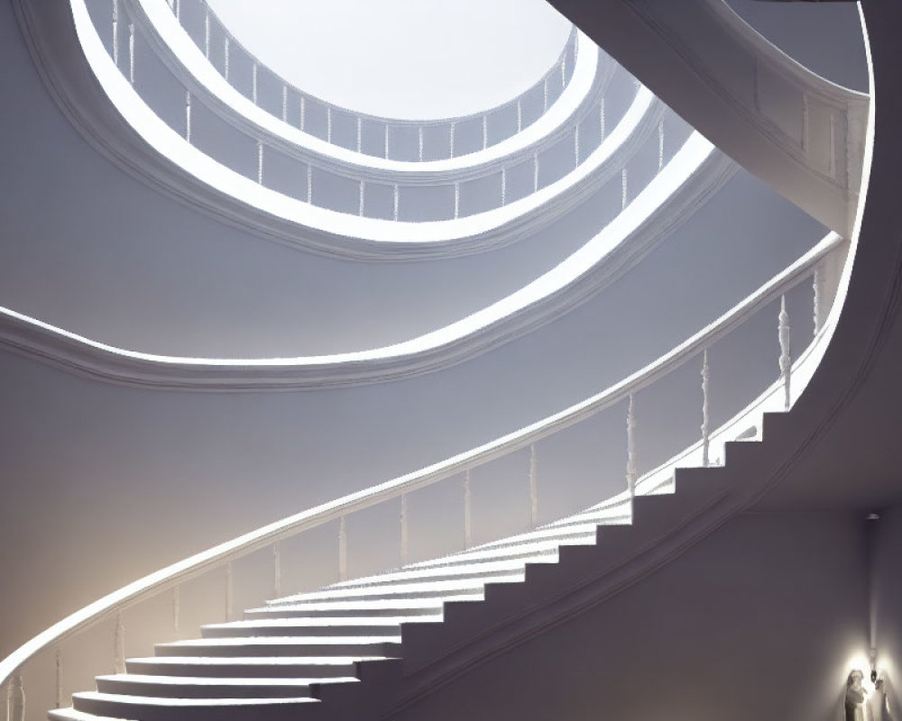 Spiral Staircase with Classic Balustrade and Natural Light