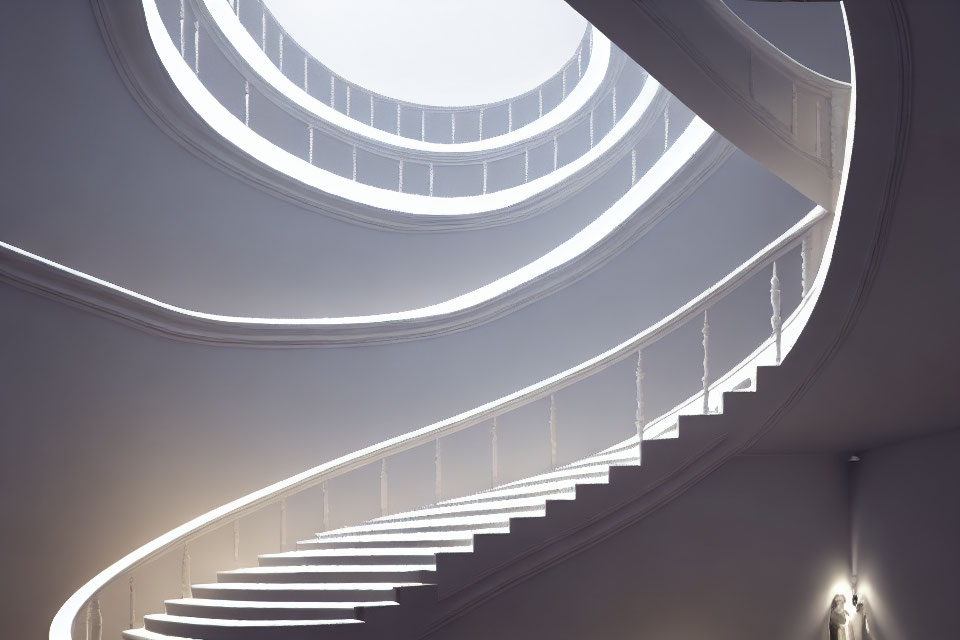 Spiral Staircase with Classic Balustrade and Natural Light