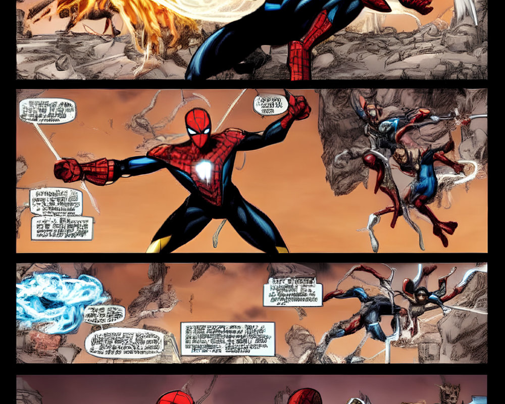 Dynamic Spider-Man Comic Book Page with Multiple Action Panels