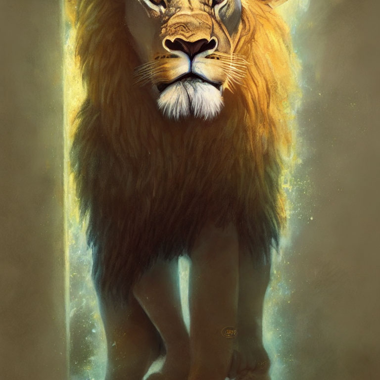 Regal lion with luminous glow, emanating power.