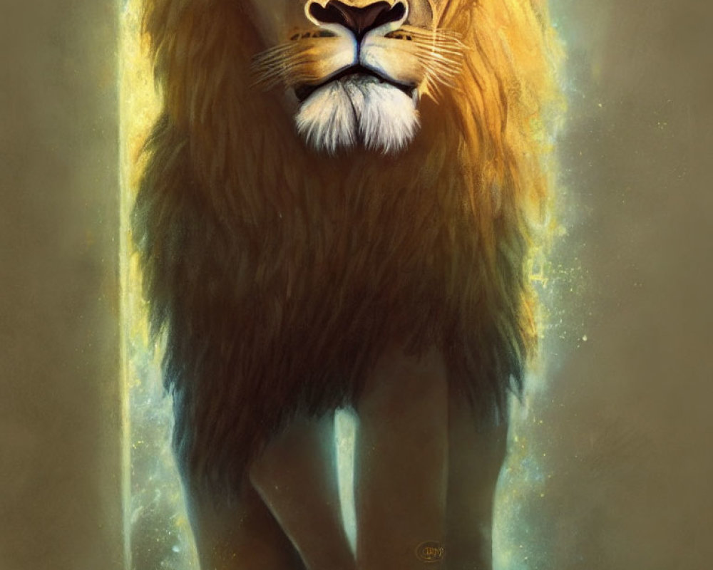 Regal lion with luminous glow, emanating power.