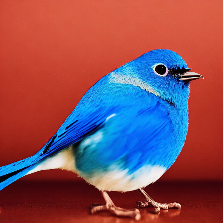 Colorful Blue Bird with Dark Markings on Red Background