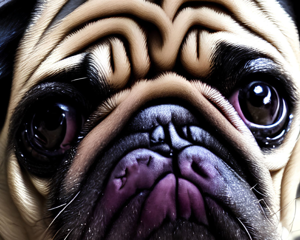 Pug Dog with Wrinkles and Expressive Eyes on Grey Background