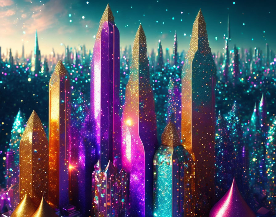 Fantasy Crystal Landscape with Multicolored Spires