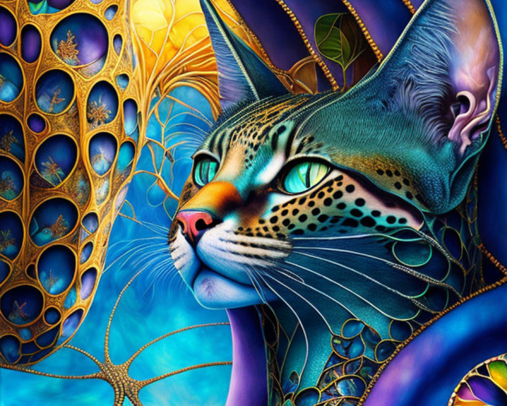 Colorful Leopard Illustration with Psychedelic Patterns