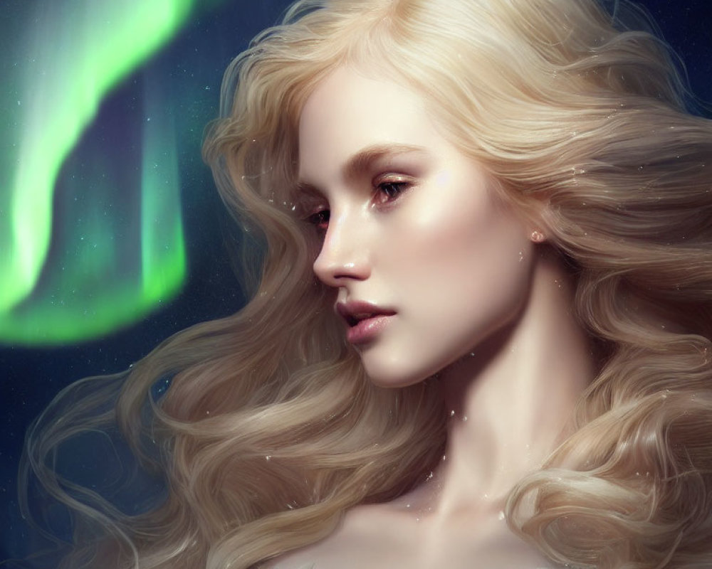 Blonde Woman Portrait with Green Glow Background