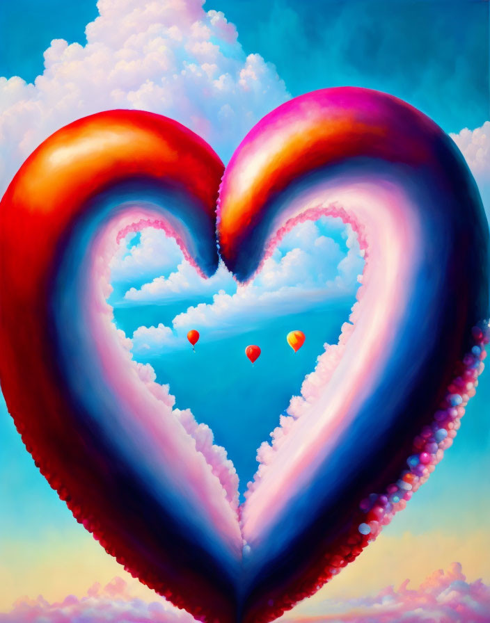 Colorful Heart-Shaped Cloud Formation with Heart Balloons