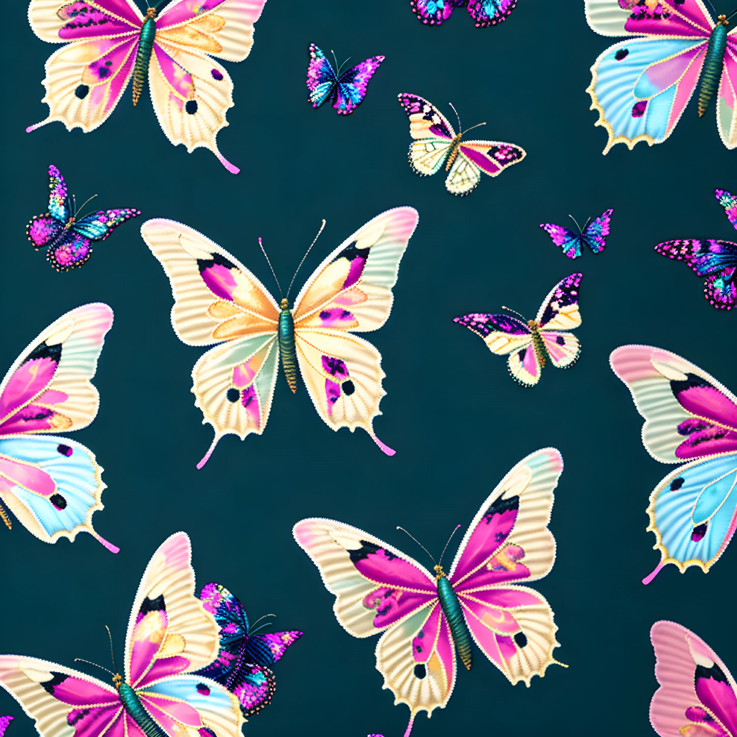 Vibrant Butterfly Illustrations on Dark Teal Background