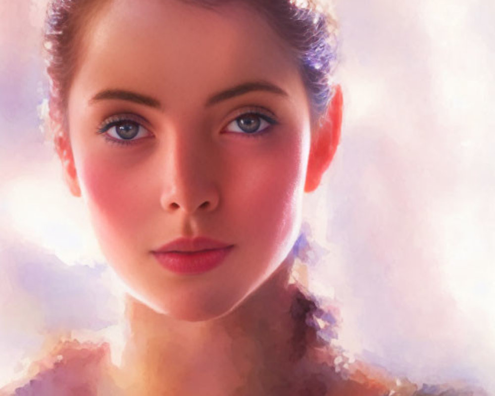 Ethereal glow portrait with warm colors and blue eyes