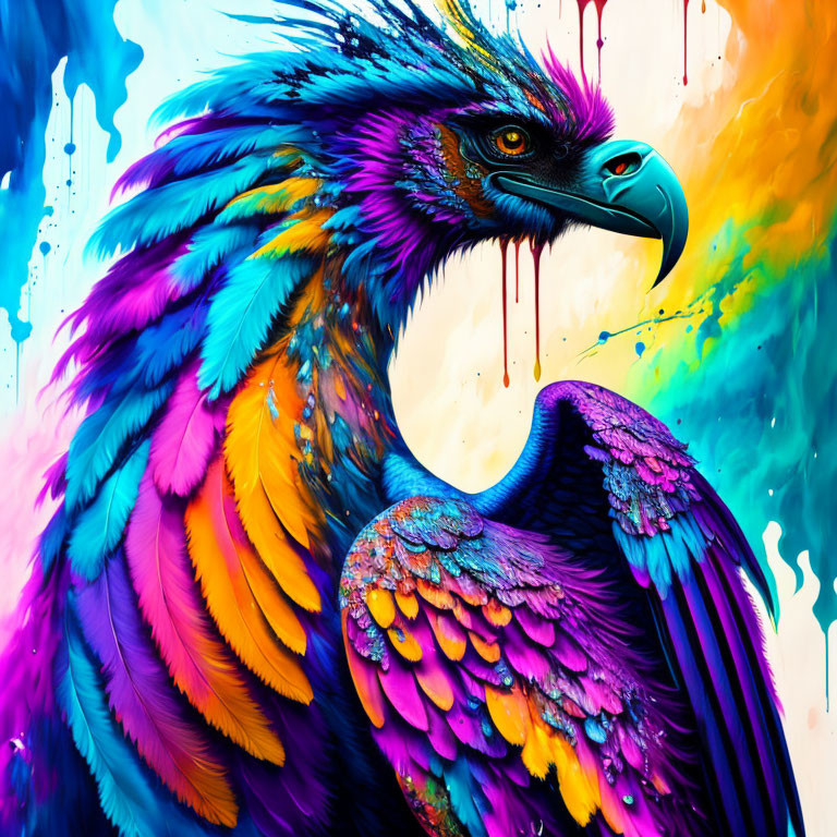 Colorful Neon Eagle Artwork on Dynamic Paint Background