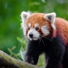 Vivid Red Panda with White Face Balancing on Branch