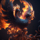 Digital Art: Phoenix with Fiery Wings on Dark Blue Background