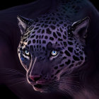 Purple leopard with blue patterns and headpiece on starry night background