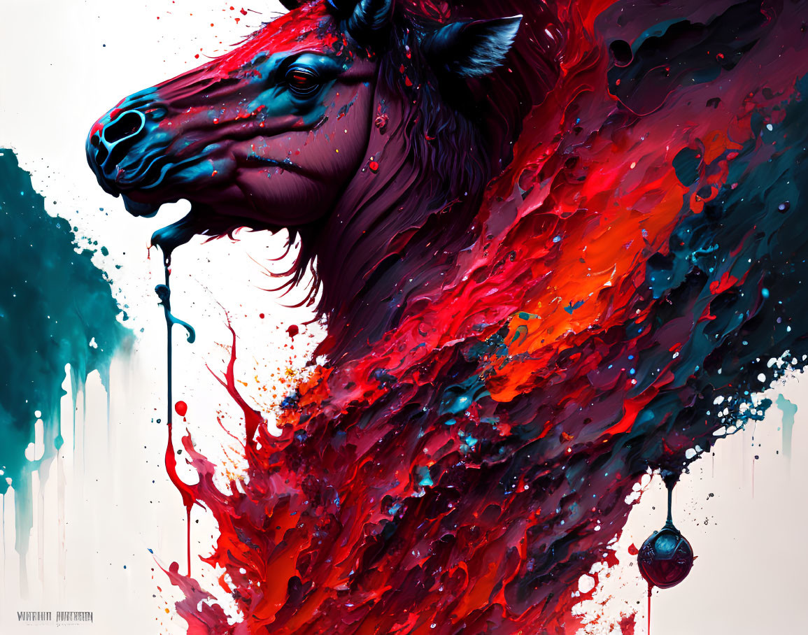 Colorful Abstract Bull Illustration in Red and Blue on White Background