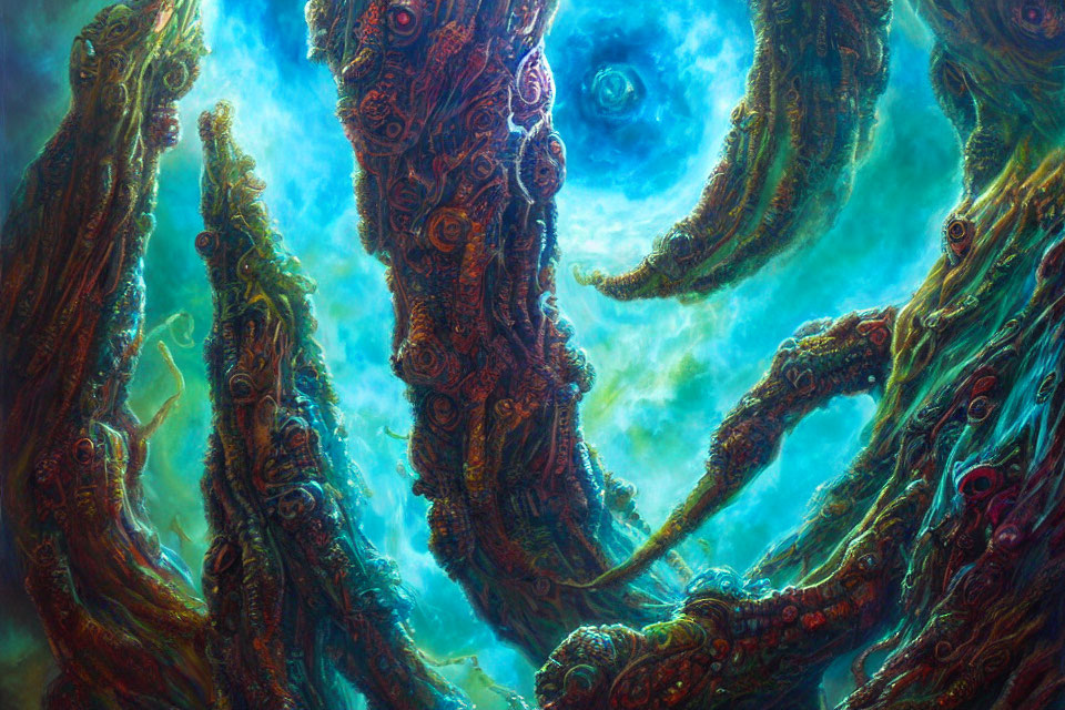 Colorful artwork: Intricate tentacle patterns against cosmic backdrop