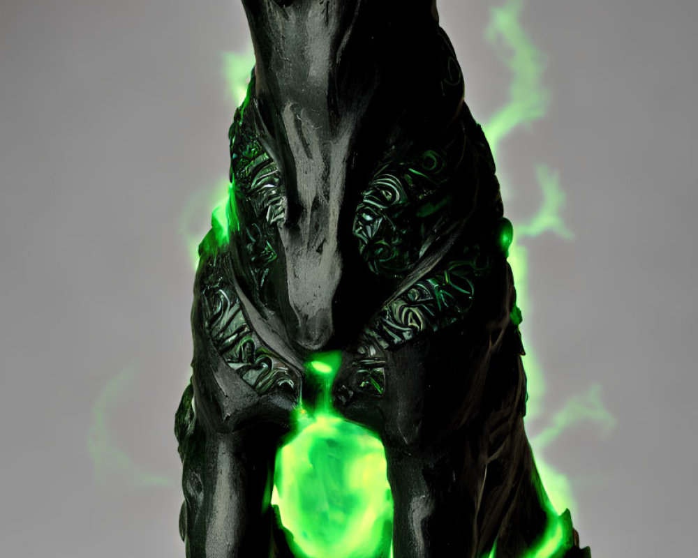 Ethereal green dog with intricate mystical patterns