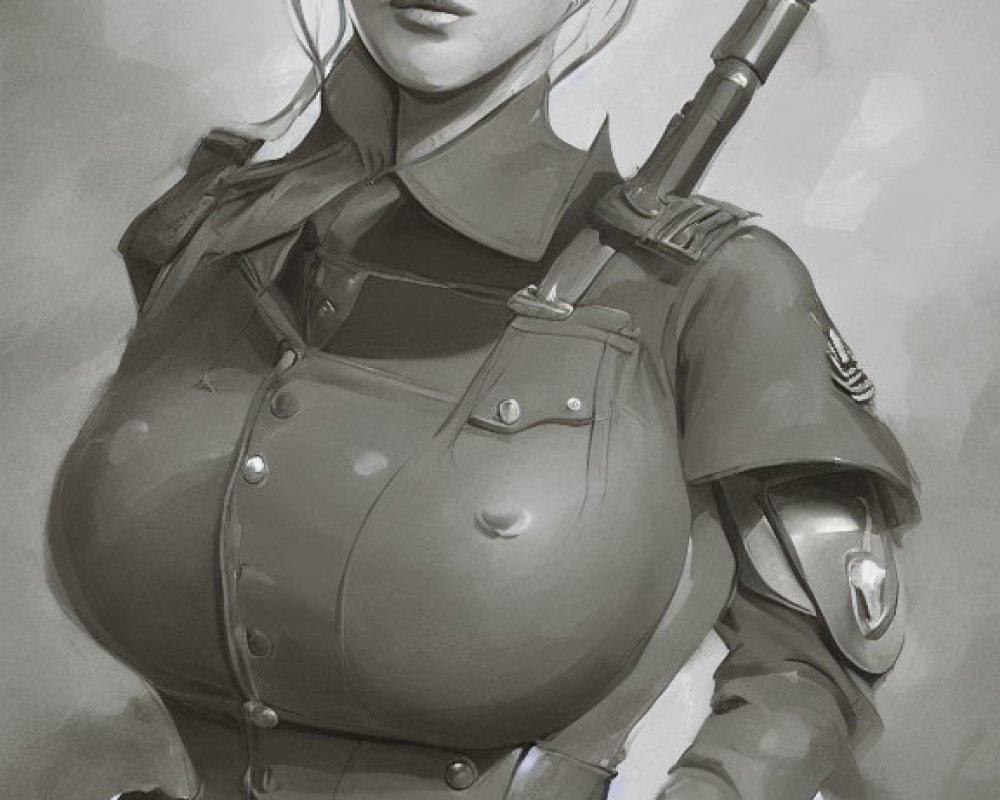 Monochromatic illustration of confident woman in military uniform