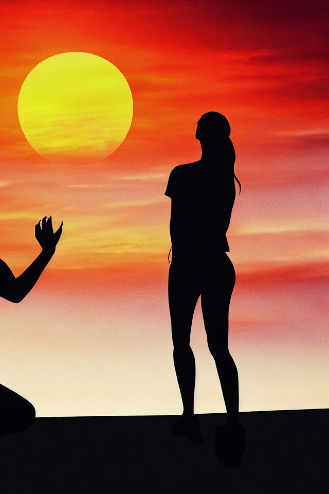 Two People Silhouetted Against Vibrant Sunset