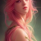 Female figure with pink hair and red eyes in digital artwork