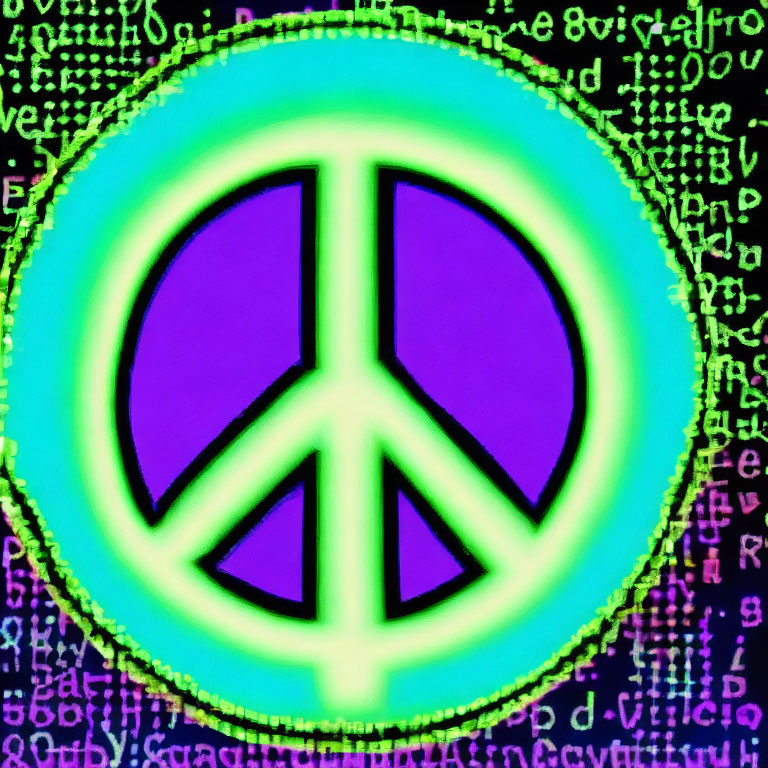 Neon Green and Purple Peace Symbol in Digital Art