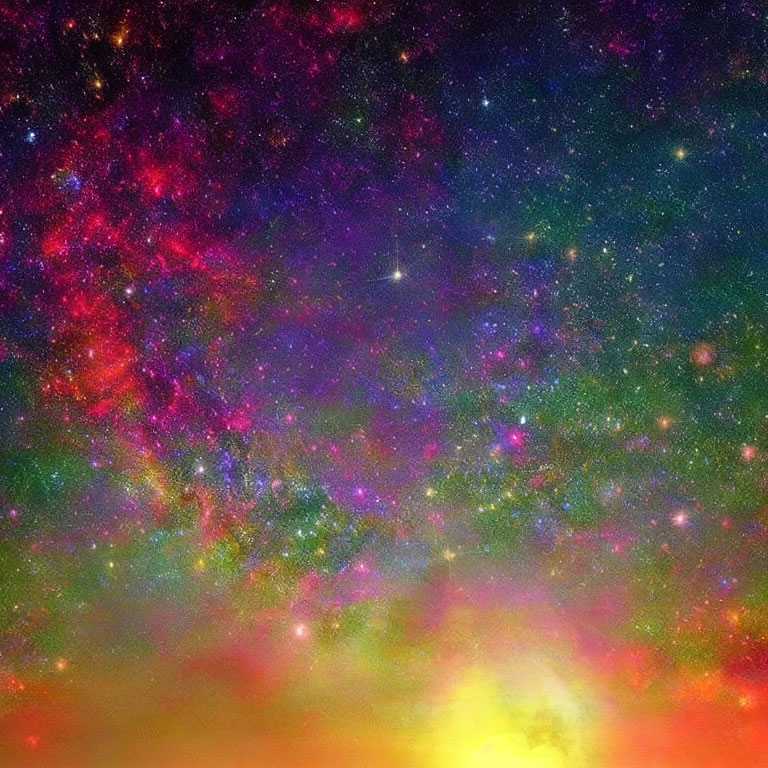 Colorful Cosmic Scene with Purple, Pink, Blue, and Gold Hues