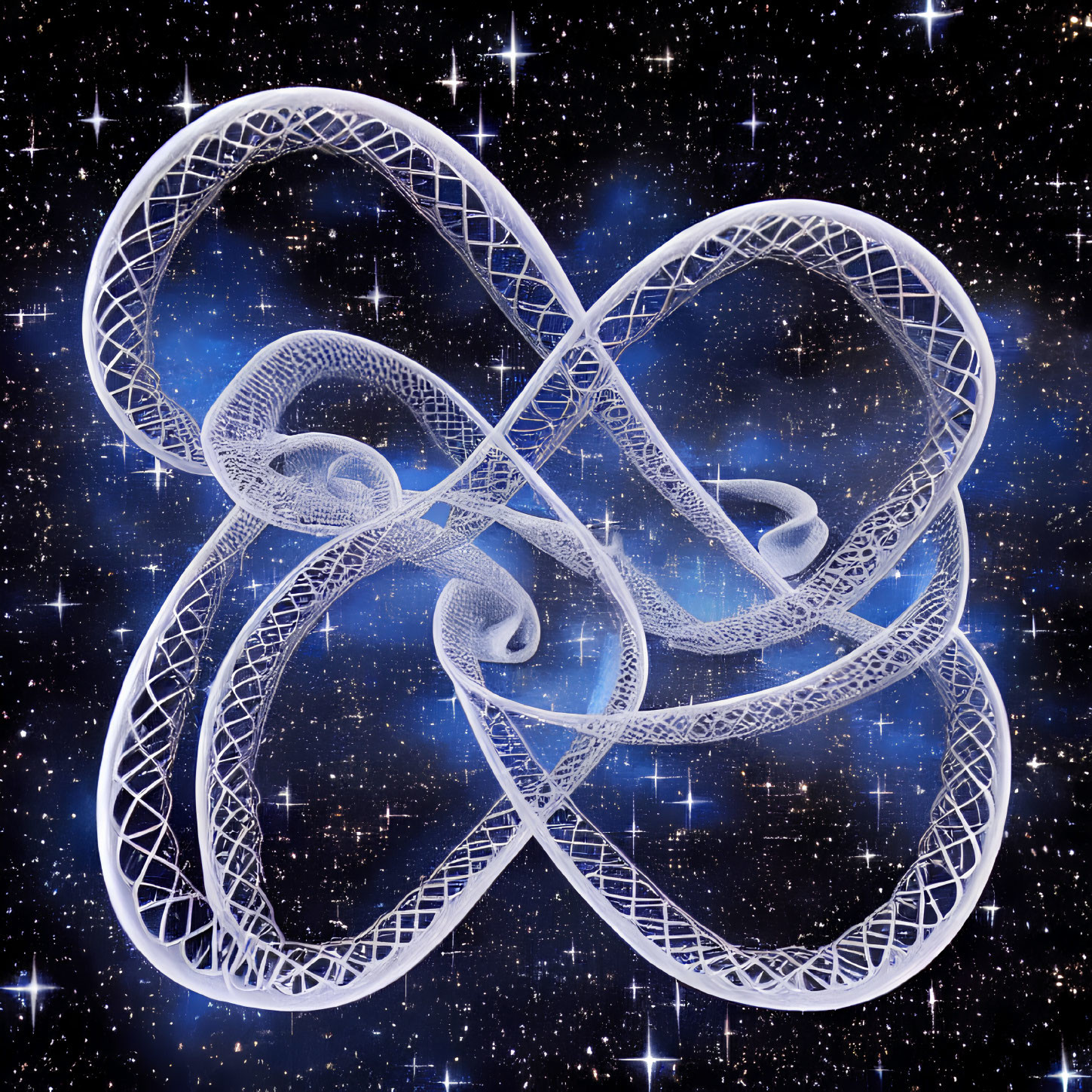 Intricate White Celtic Knot Design on Starry Night Sky Background