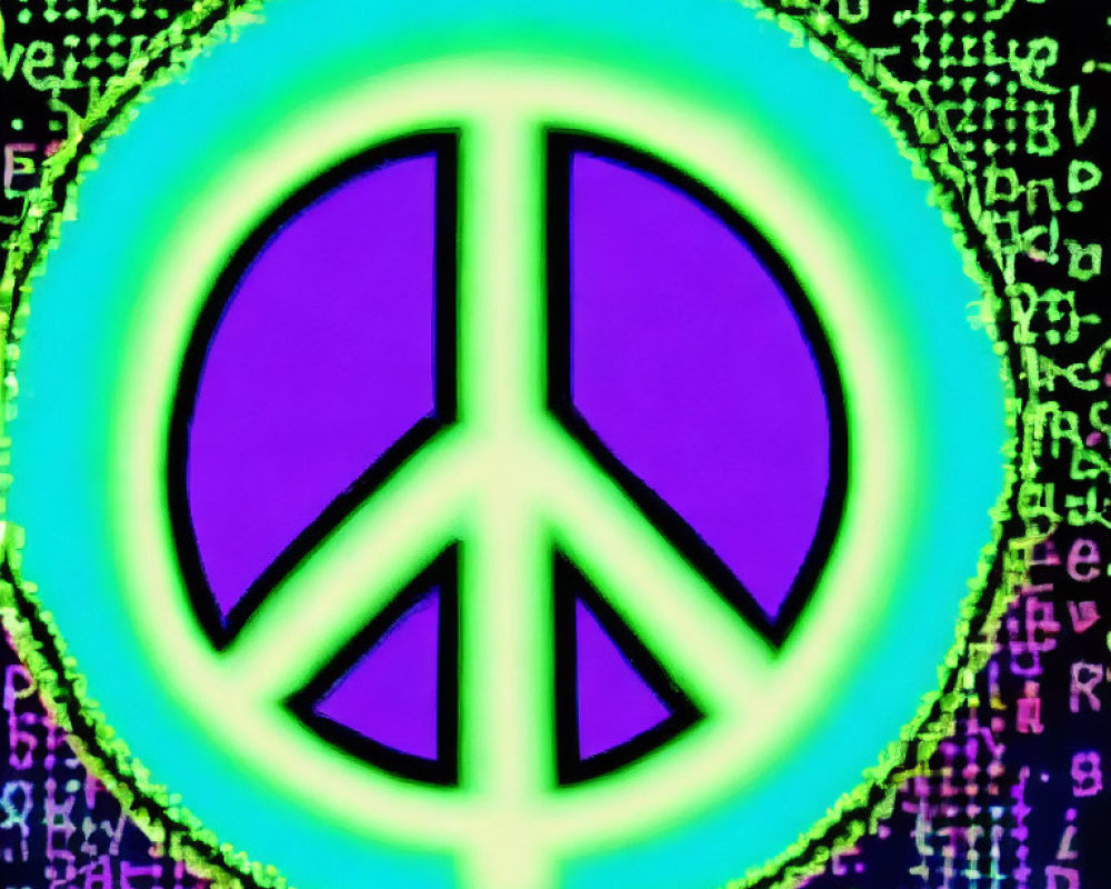 Neon Green and Purple Peace Symbol in Digital Art