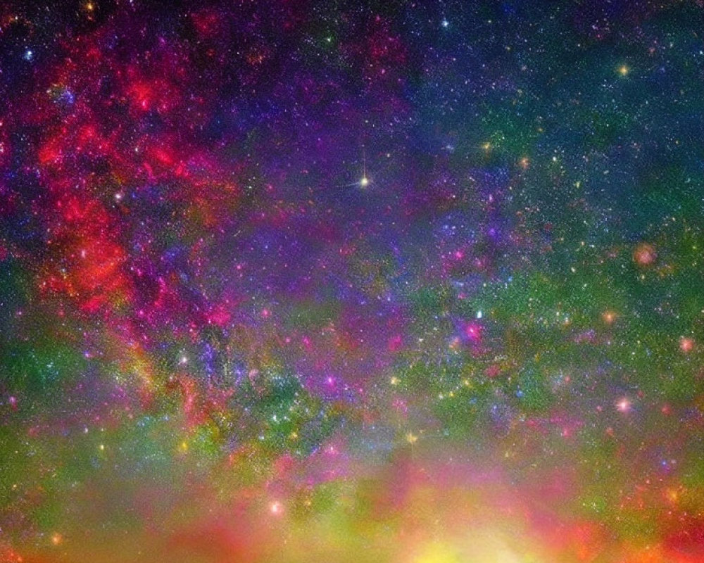 Colorful Cosmic Scene with Purple, Pink, Blue, and Gold Hues