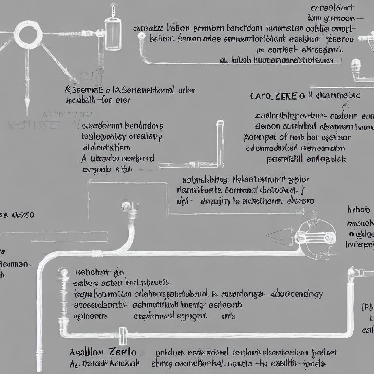 Monochromatic schematic illustration of pipes and valves with annotations