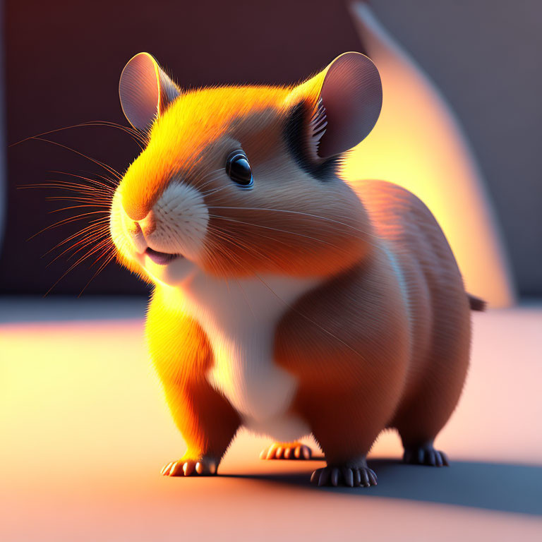 Cartoon-style 3D rendering of plump hamster with orange fur and large eyes