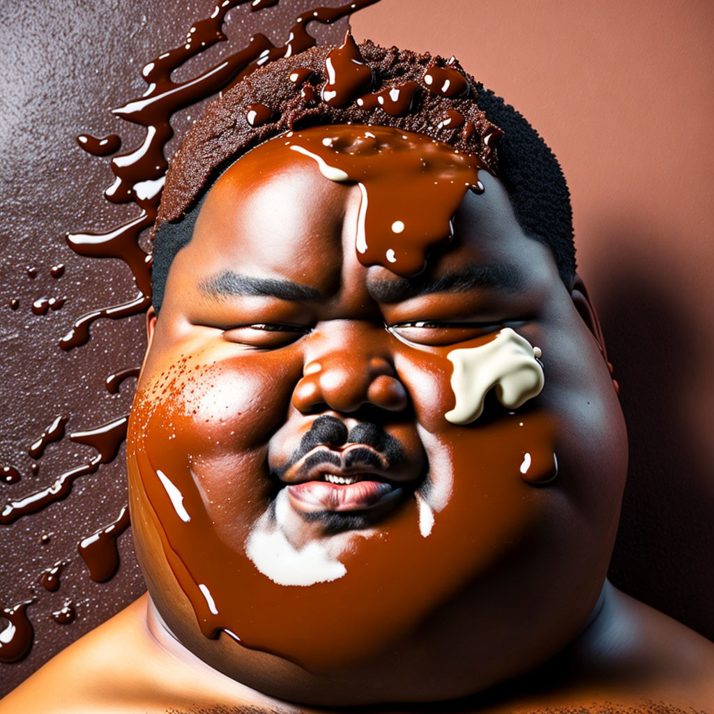 Person's Face Covered in Dripping Chocolate and Whipped Cream