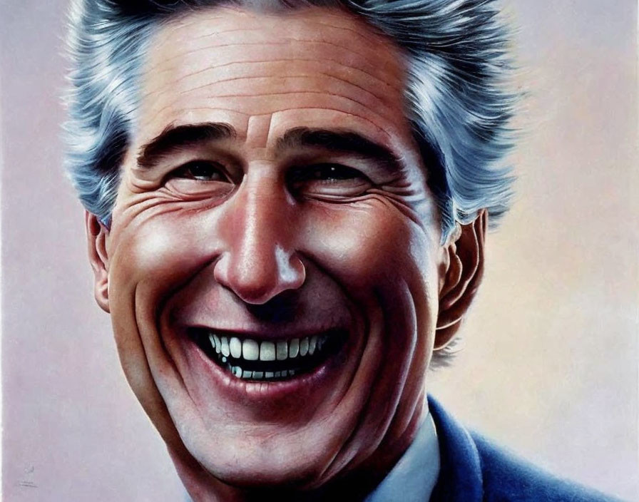 Smiling man with silver hair in blue suit caricature