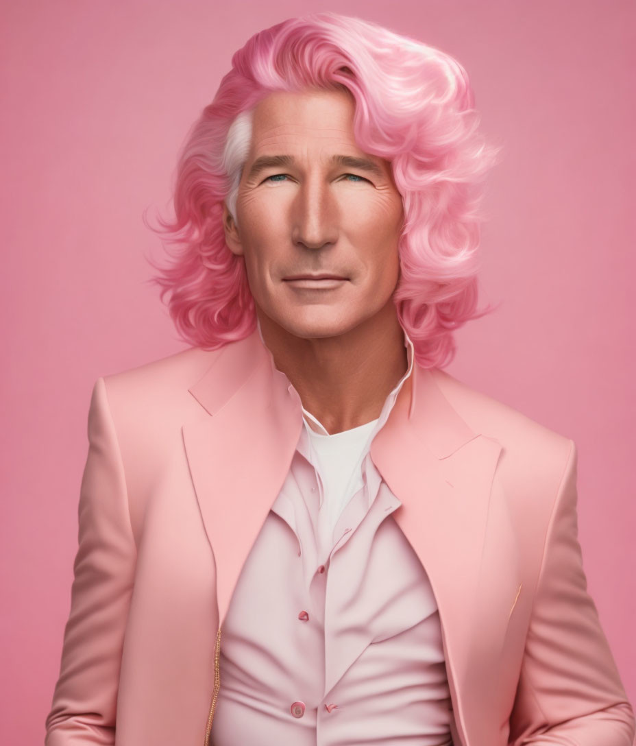 Person with Pink Hair in Pink Blazer on Pink Background