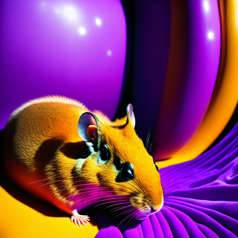 Colorful Stylized Rodent Illustration on Purple and Yellow Surreal Background