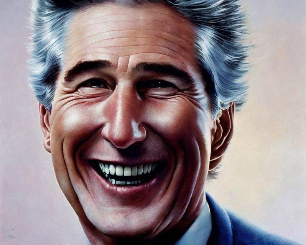 Smiling man with silver hair in blue suit caricature