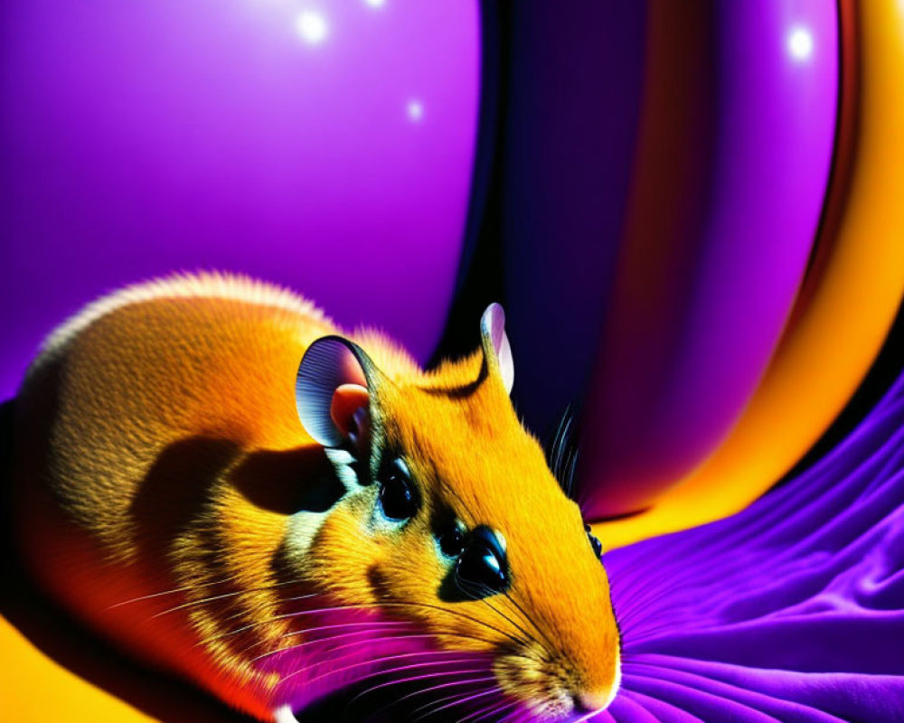 Colorful Stylized Rodent Illustration on Purple and Yellow Surreal Background