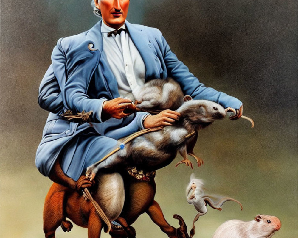 Surreal artwork featuring human-headed rat and rat-horse centaur