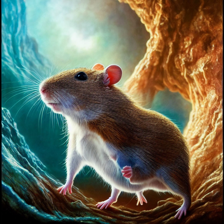 Detailed Illustration: Mouse in Mystical Forest with Vibrant Colors