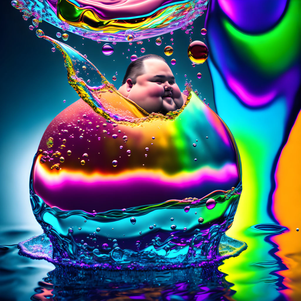 Colorful Liquid Splash with Man's Face in Surreal Image