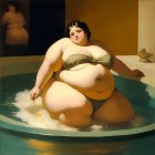 Voluptuous woman bathing in pool with classical beauty twist