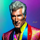 Colorful Jacket Portrait of Man with Silver Hair