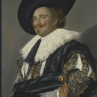 Historically dressed man with white mustache holding rats - portrait.