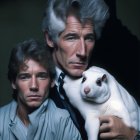 Identical Men in Suits with White Guinea Pigs on Shoulders