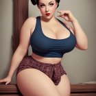 Curvy woman in vintage attire posing in digital art