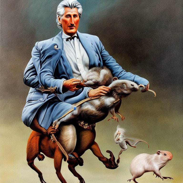 Surreal artwork featuring human-headed rat and rat-horse centaur