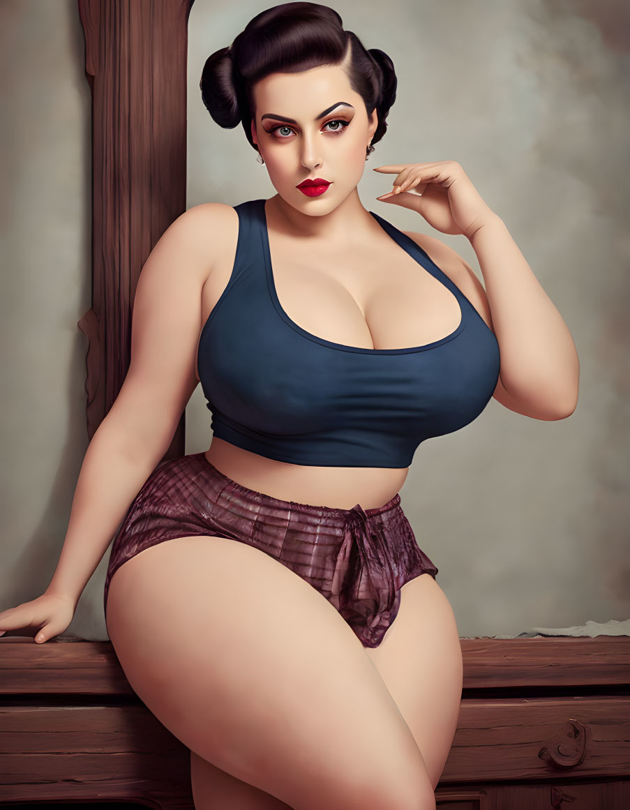 Curvy woman in vintage attire posing in digital art