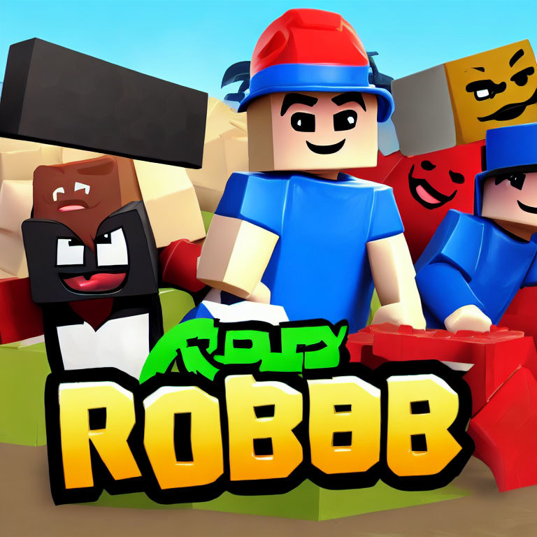 Vibrant toy-like animated characters on Robby Robb game background