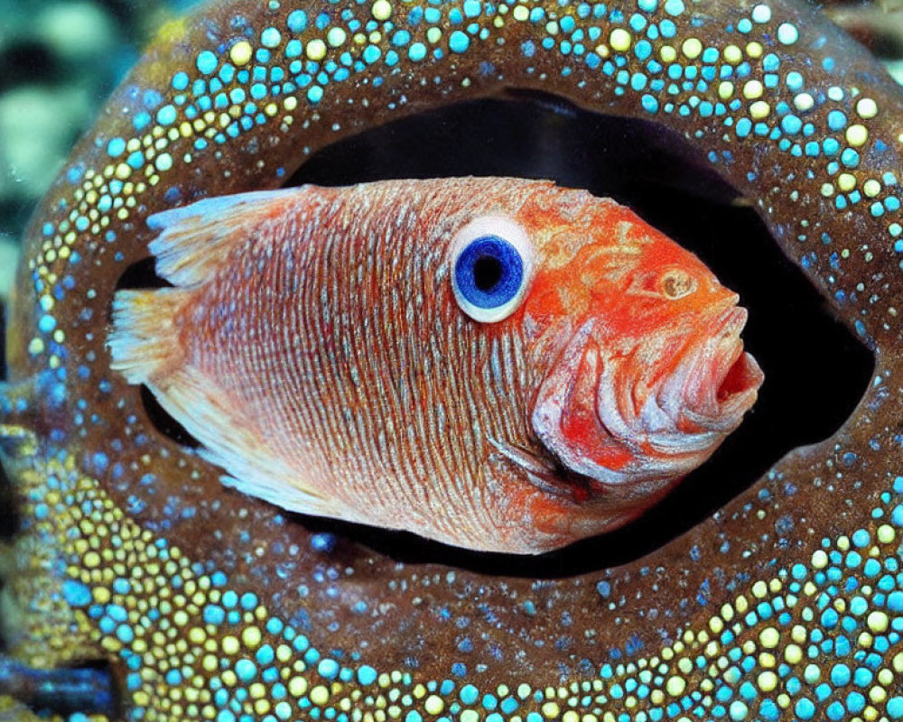 Vibrant Fish in Blue-Spotted Sea Organism