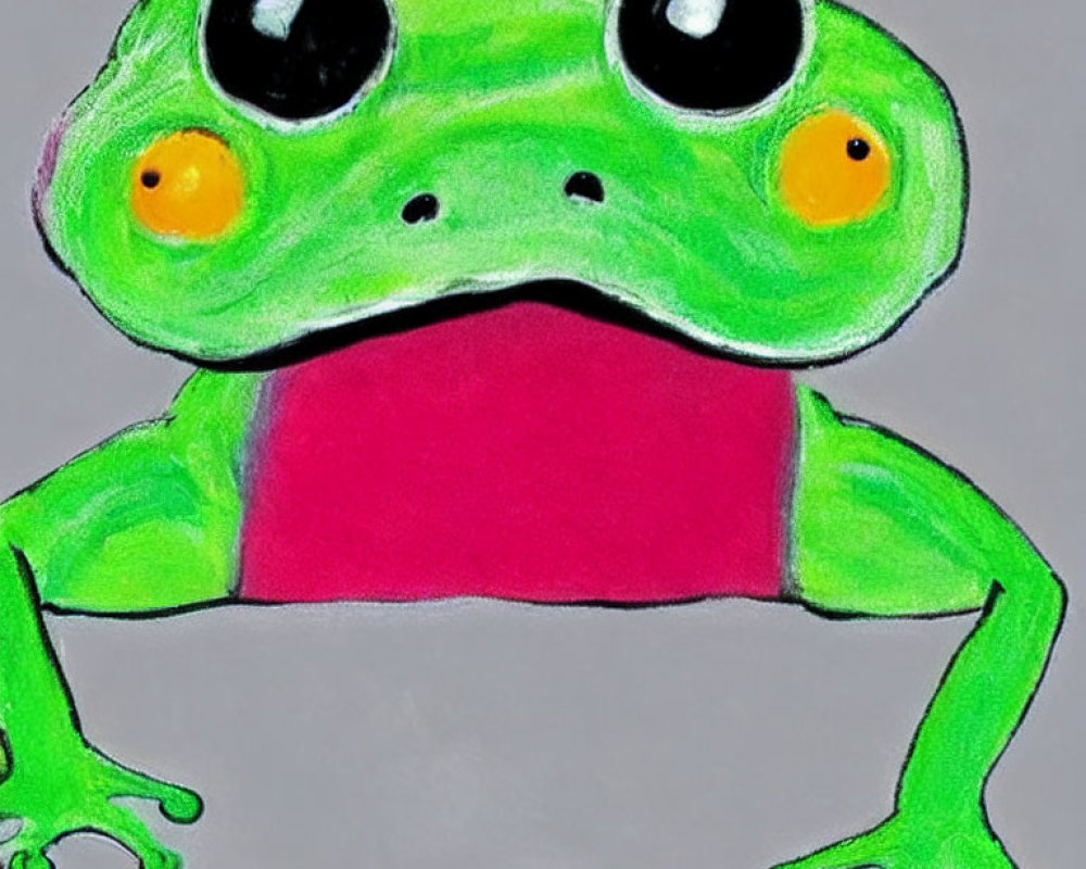 Vibrant hand-drawn cartoon frog with rainbow stripe and large eyes